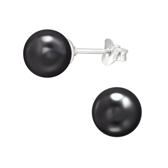 Sterling Silver Black Pearl Earring – Elegant, Hypoallergenic & Timeless 8mm - Picture 1 of 8